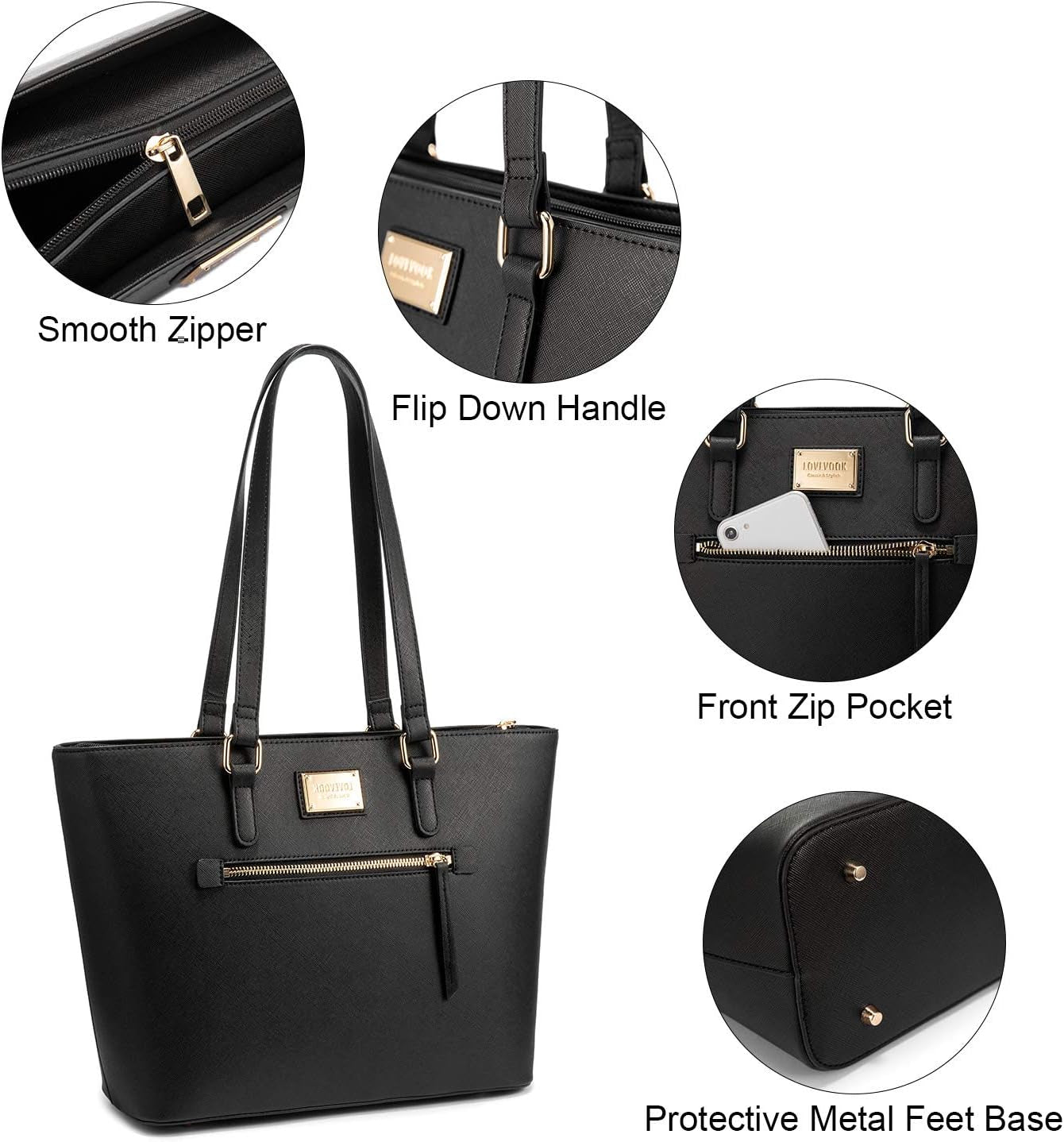 Women's Fashion Tote Bag Set - 3-Piece Shoulder Bag and Satchel Purse (Model A-1514, Black)