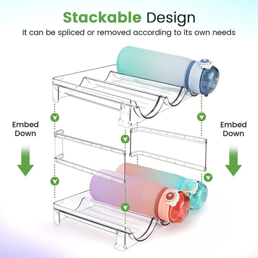 Stackable Water Bottle Organizer - 2-Pack Storage Rack for Cabinet & Pantry