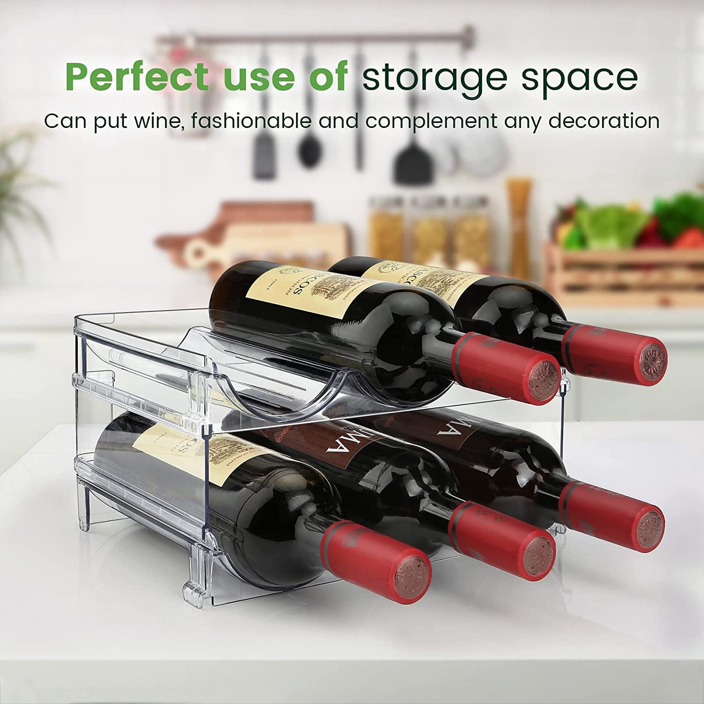 Stackable Water Bottle Organizer - 2-Pack Storage Rack for Cabinet & Pantry