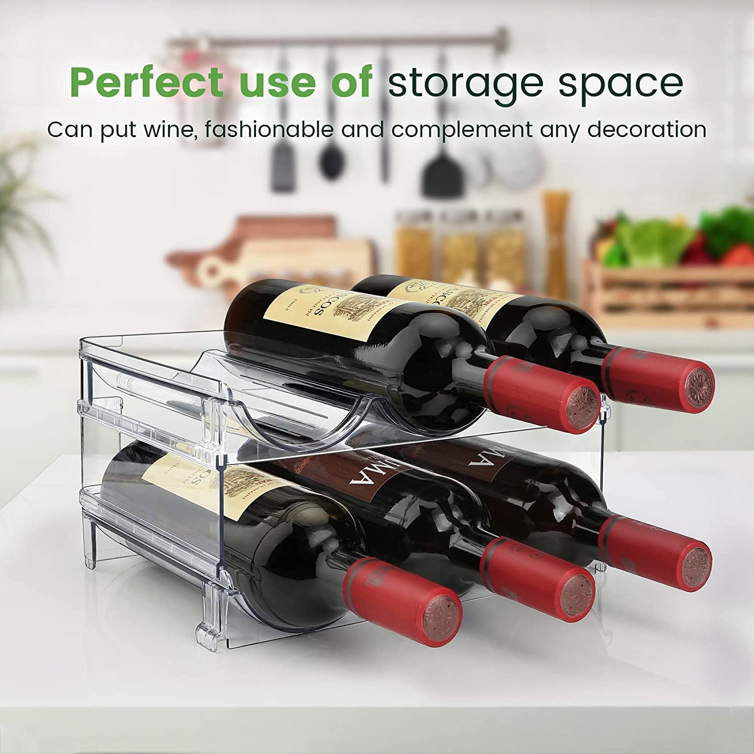 Stackable Water Bottle Organizer - 2-Pack Storage Rack for Cabinet & Pantry