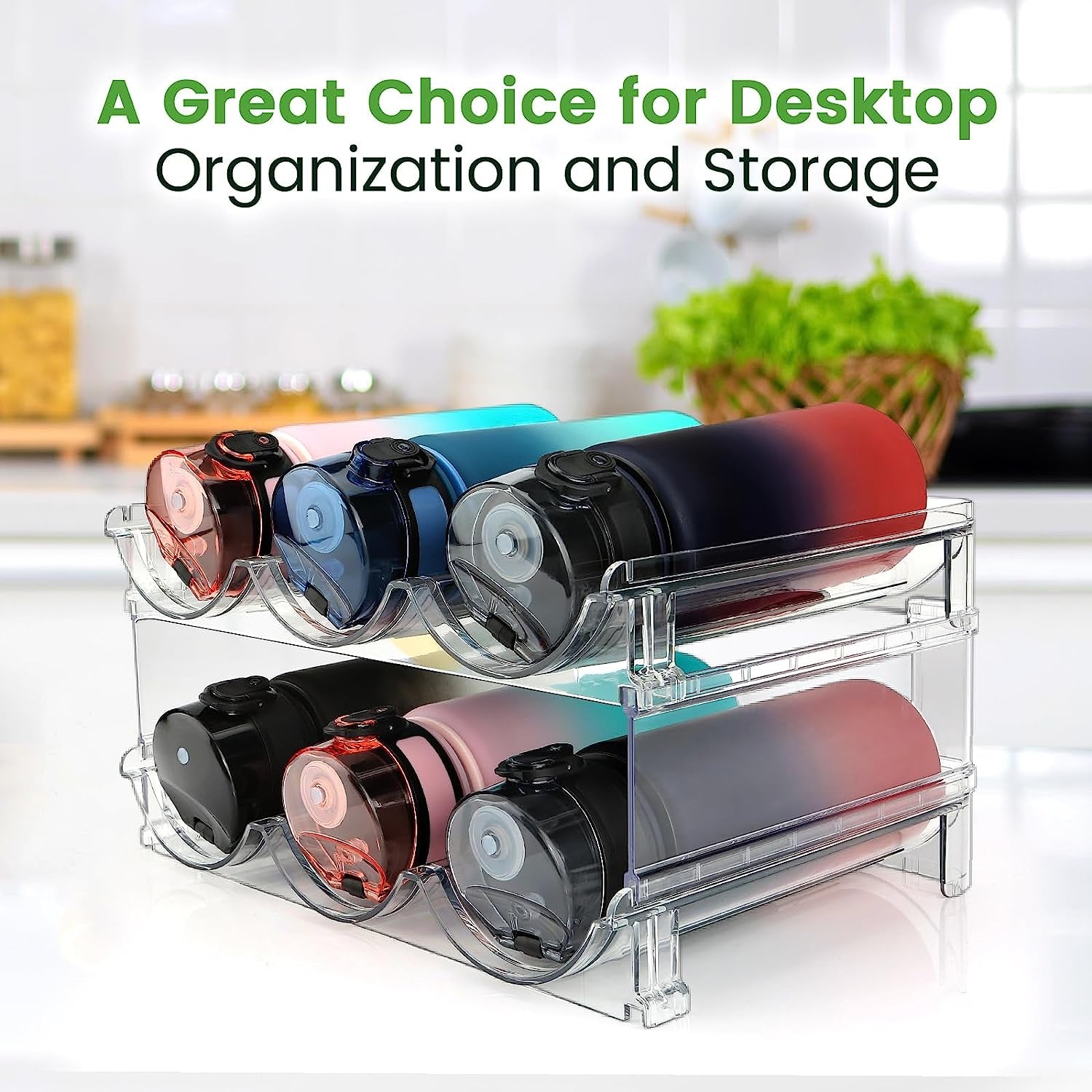 Stackable Water Bottle Organizer - 2-Pack Storage Rack for Cabinet & Pantry