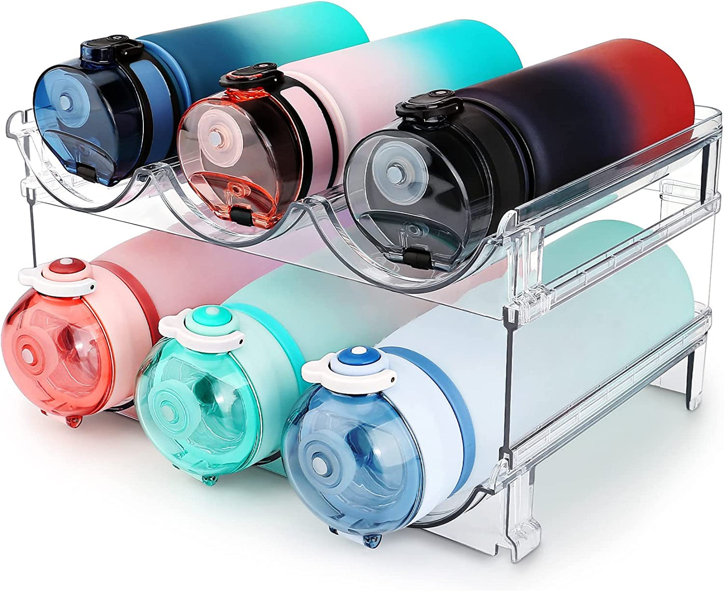 Stackable Water Bottle Organizer - 2-Pack Storage Rack for Cabinet & Pantry