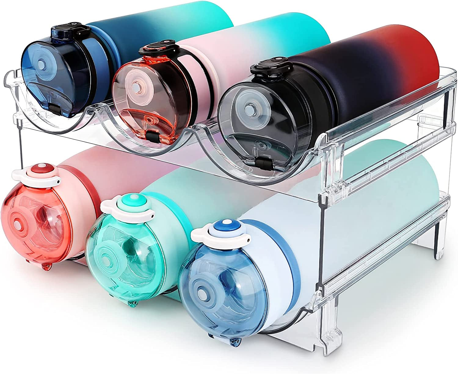 Stackable Water Bottle Organizer - 2-Pack Storage Rack for Cabinet & Pantry