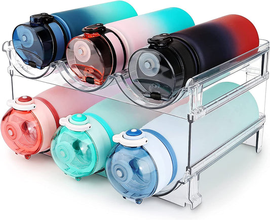 Stackable Water Bottle Organizer - 2-Pack Storage Rack for Cabinet & Pantry